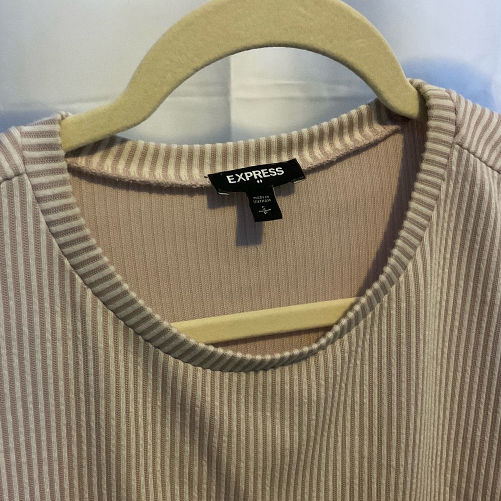 Express Beige Ribbed Knit Top - Picture 2 of 3